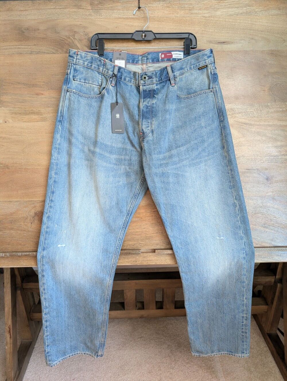 G-Star Raw Jeans Mens 38x34 Blue Denim Flat Front Dakota Regular Straight Leg